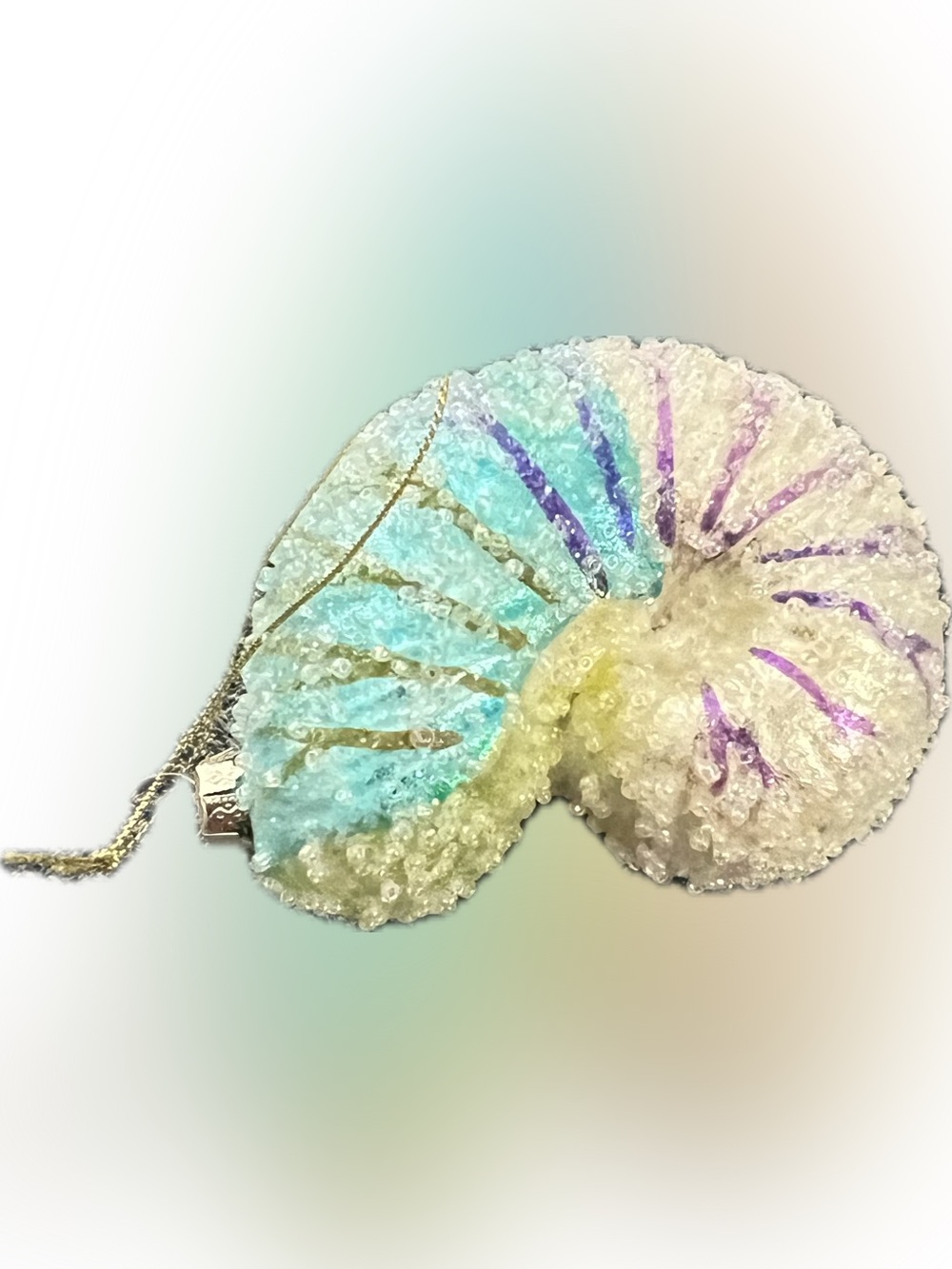 New Glass Nautilus Ombre Shell Blown Glass Christmas Ornament Glitter Beaded - Picture 6 of 6